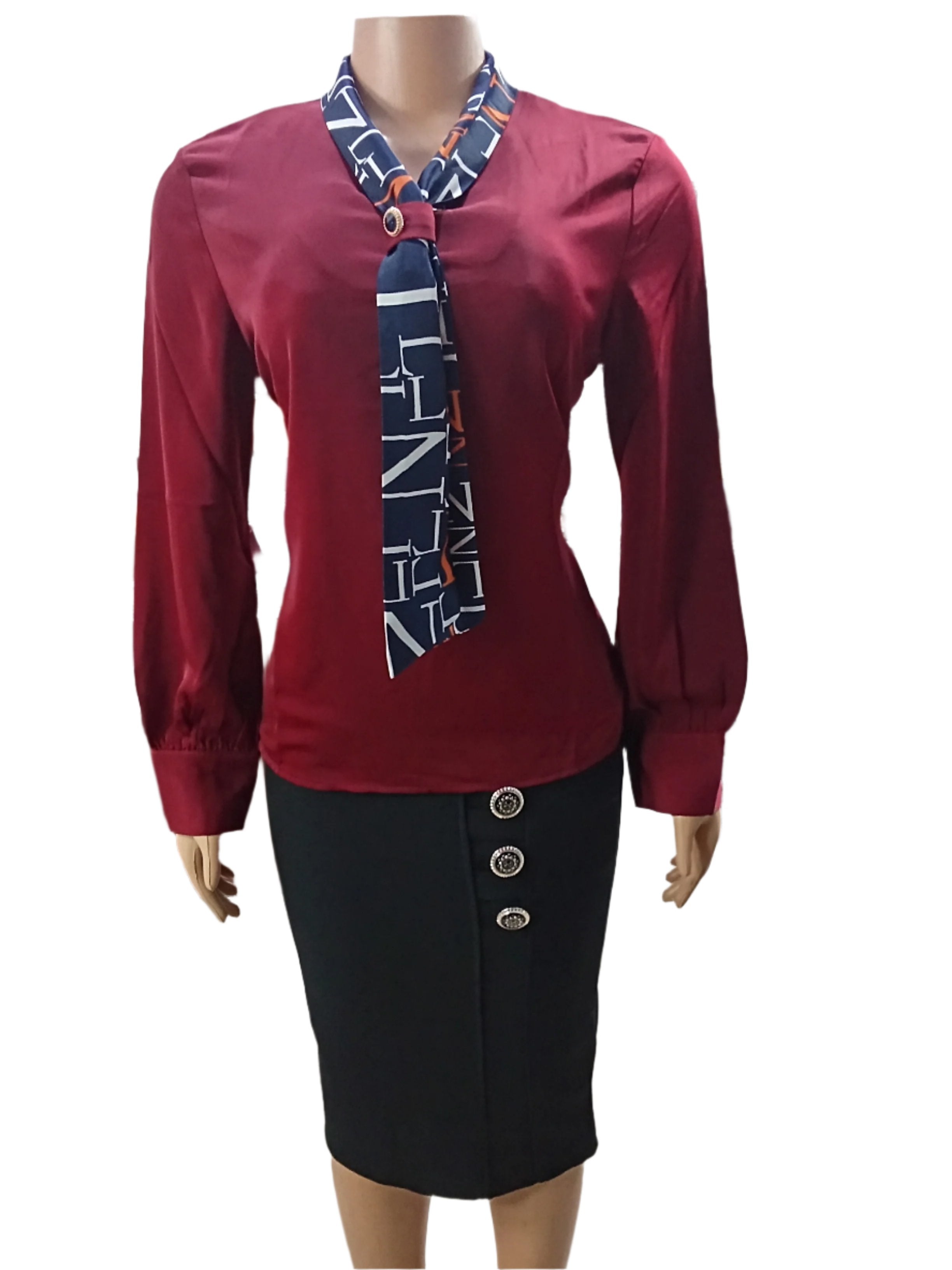 Comfy Designer Skirt and Blouse Set for Ladies, XXL Wine-colored Top & Free size Navy blue Skirt | DBK2a