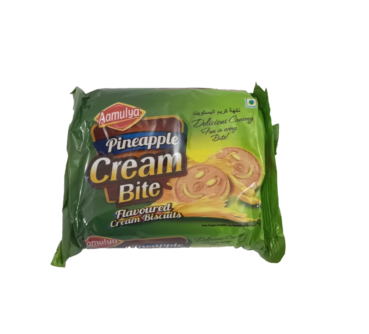 Aamulya Pineapple Cream Bite Flavoured Cream Biscuits, Green, 92g |GMP30a