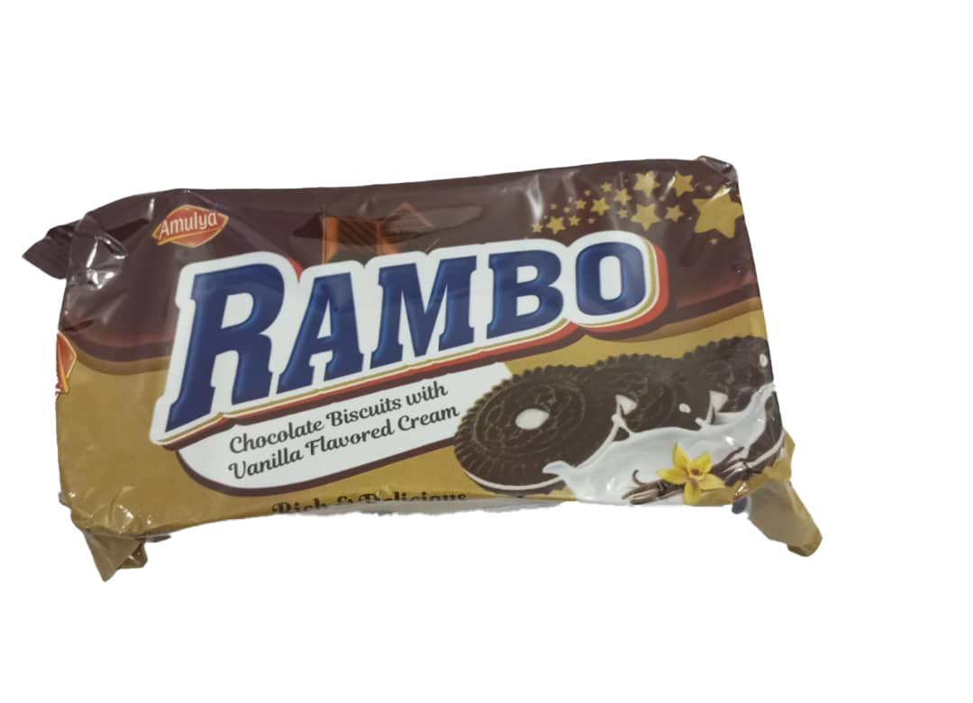 Amulya Rambo Chocolate Biscuit With Vanilla Flavour Cream, 160g | GMP26a