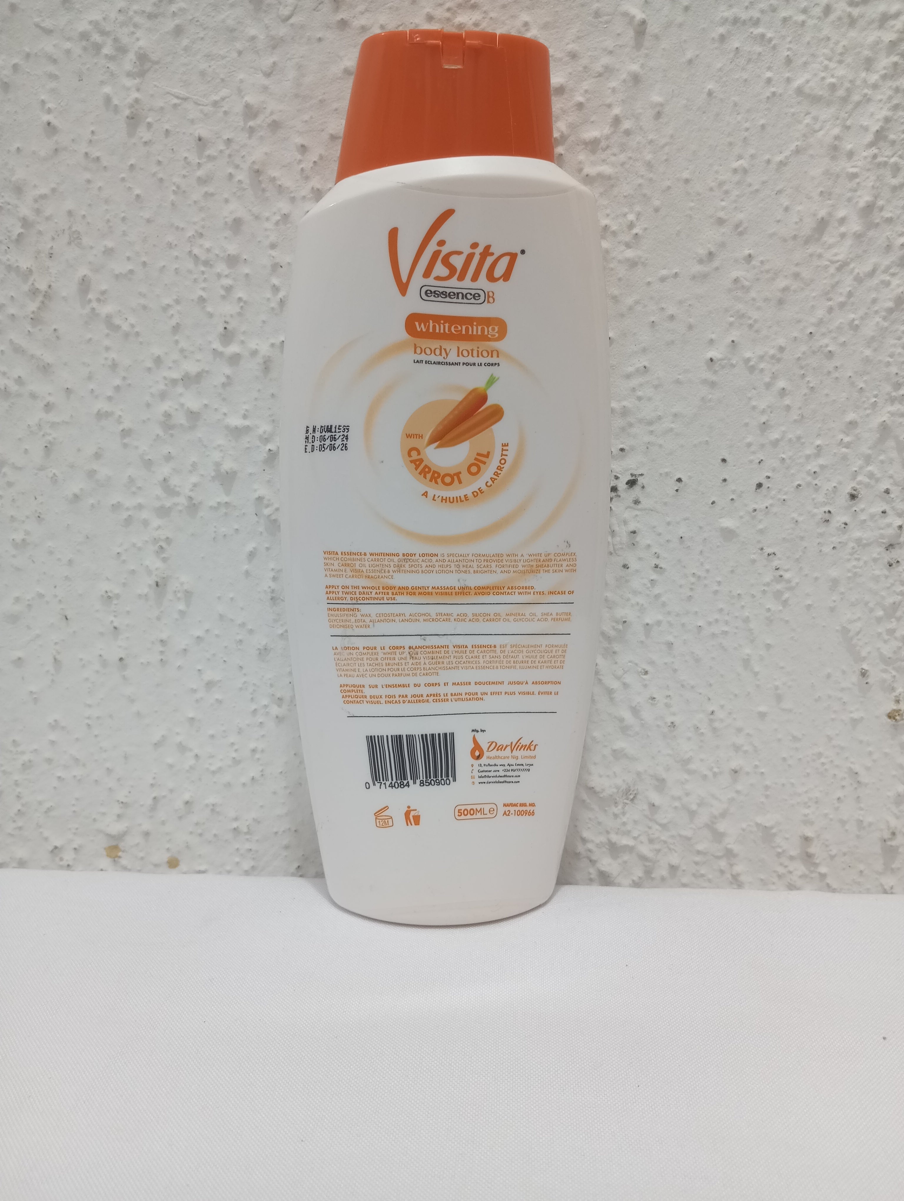 Visita Essence B Whtening Body Lotion 500ML,Orange | BSE2a