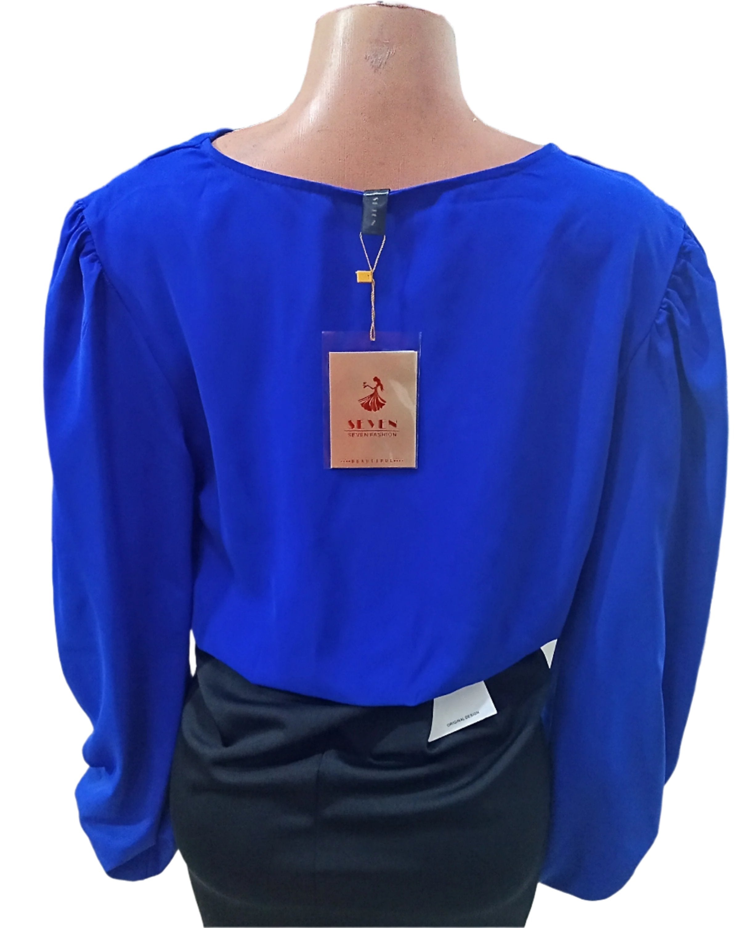 Seven Fashion Designer Crop Neck Top (Shirt, Blouse) For Ladies 2XL, Blue | CYZ2c