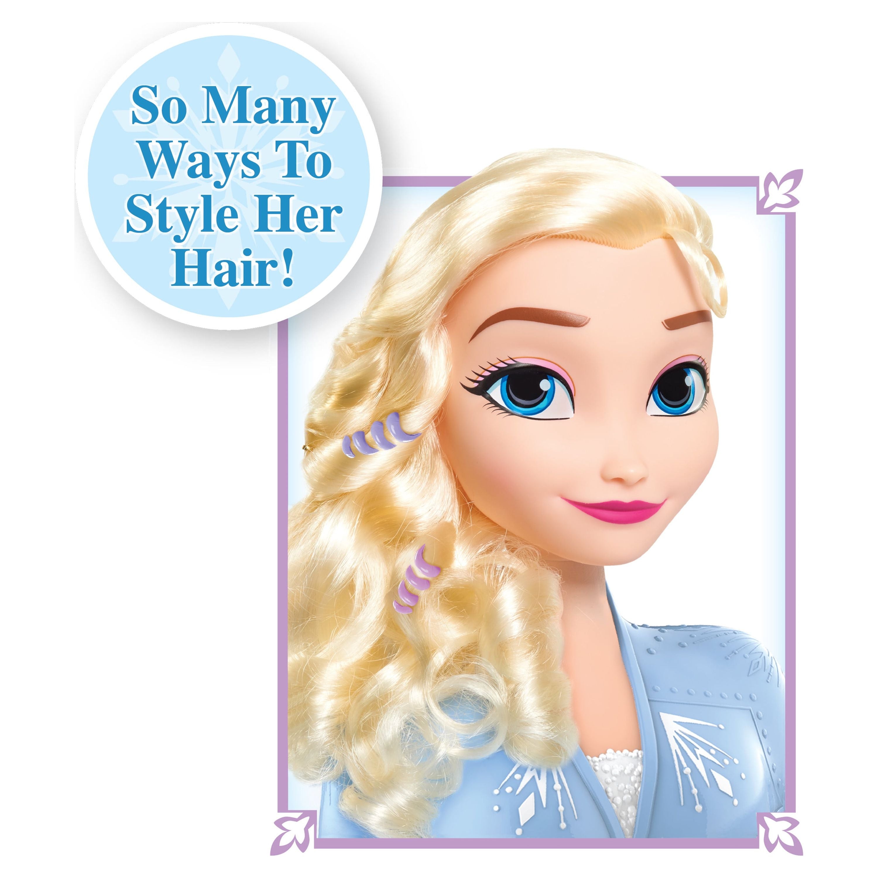 Disney Frozen 2 Elsa Styling Head, 18-Pieces Include Wear and Share Accessories, Blonde, Hair Styling for Kids, Kids Toys for Ages 3 up | MTTS135