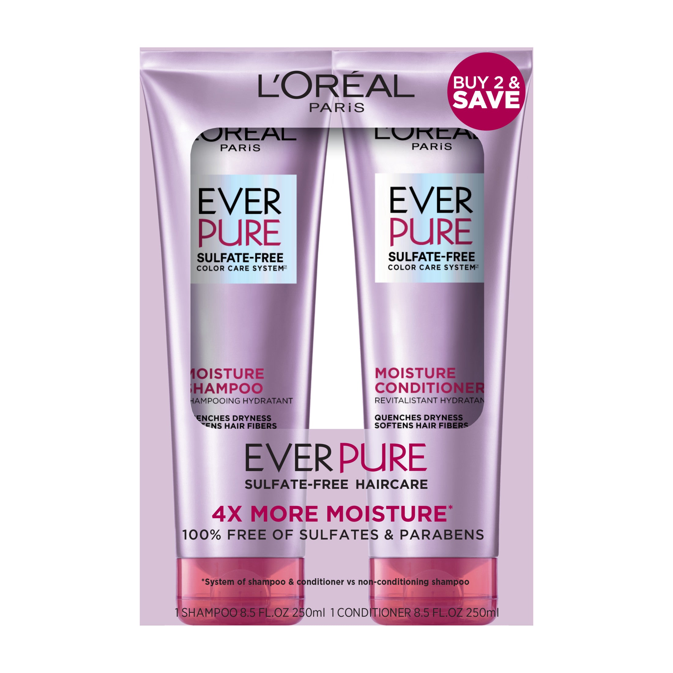 L'Oreal Paris EverPure Sulfate Free Moisture Shampoo and Conditioner Set, 2 Piece Set | MTTS390
