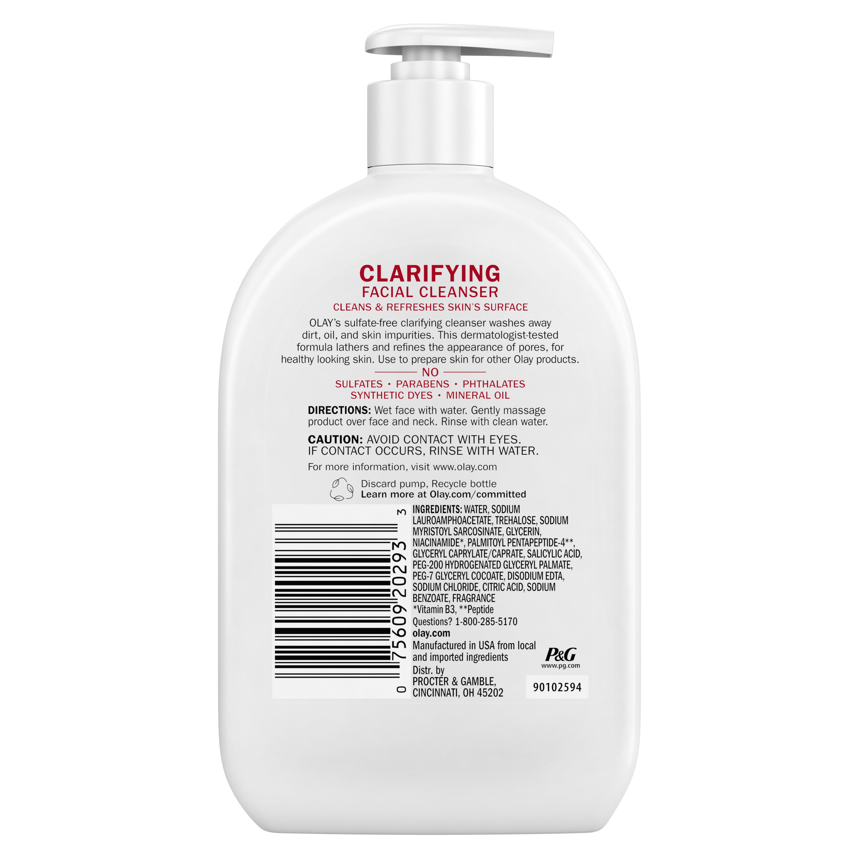 Olay Clarifying Face Wash, Facial Cleanser with Niacinamide, Fights Dryness in All Skin Types, 16 fl oz | MTTS330