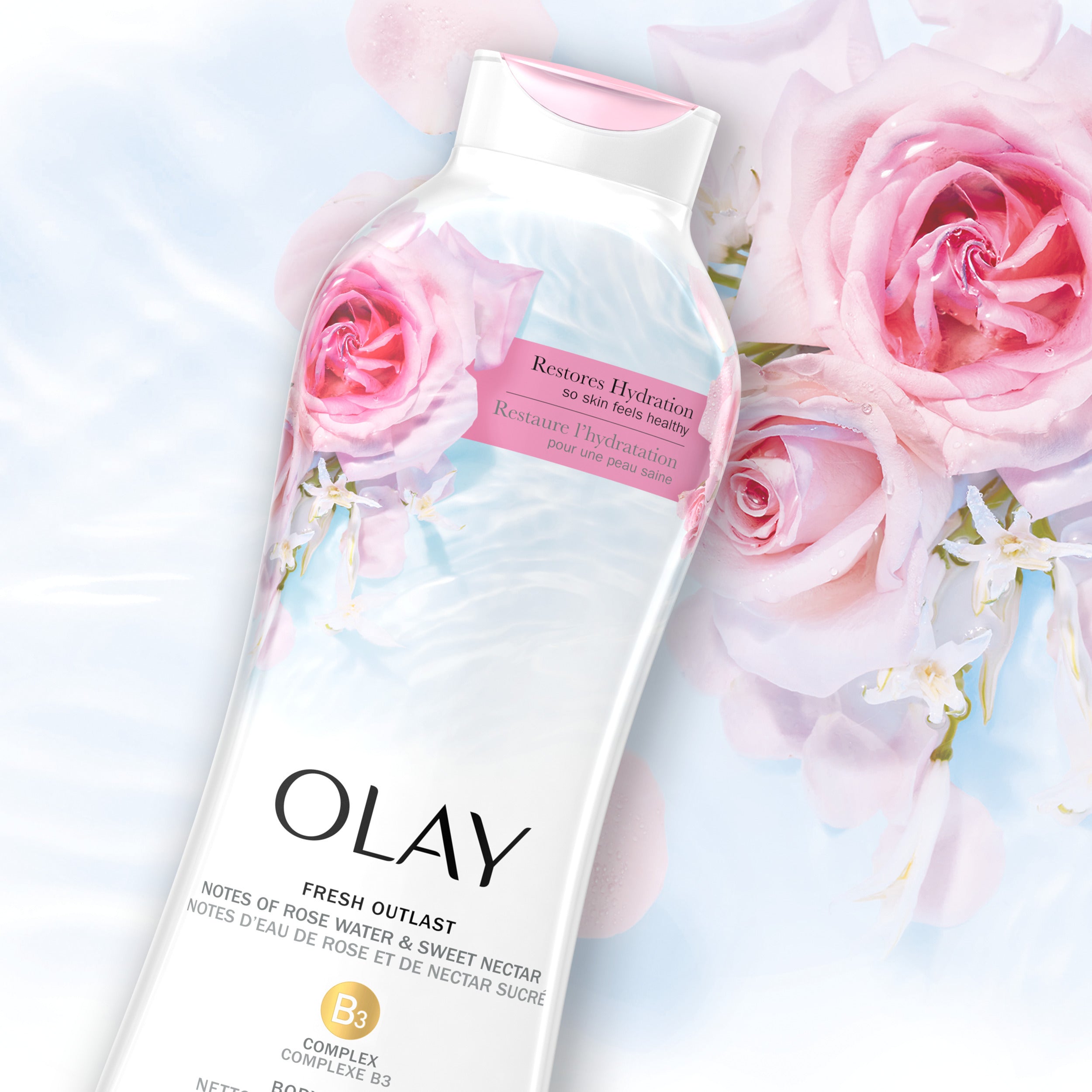 Olay Fresh Outlast Rose Water & Sweet Nectar Body Wash, 30 fl oz | MTTS302