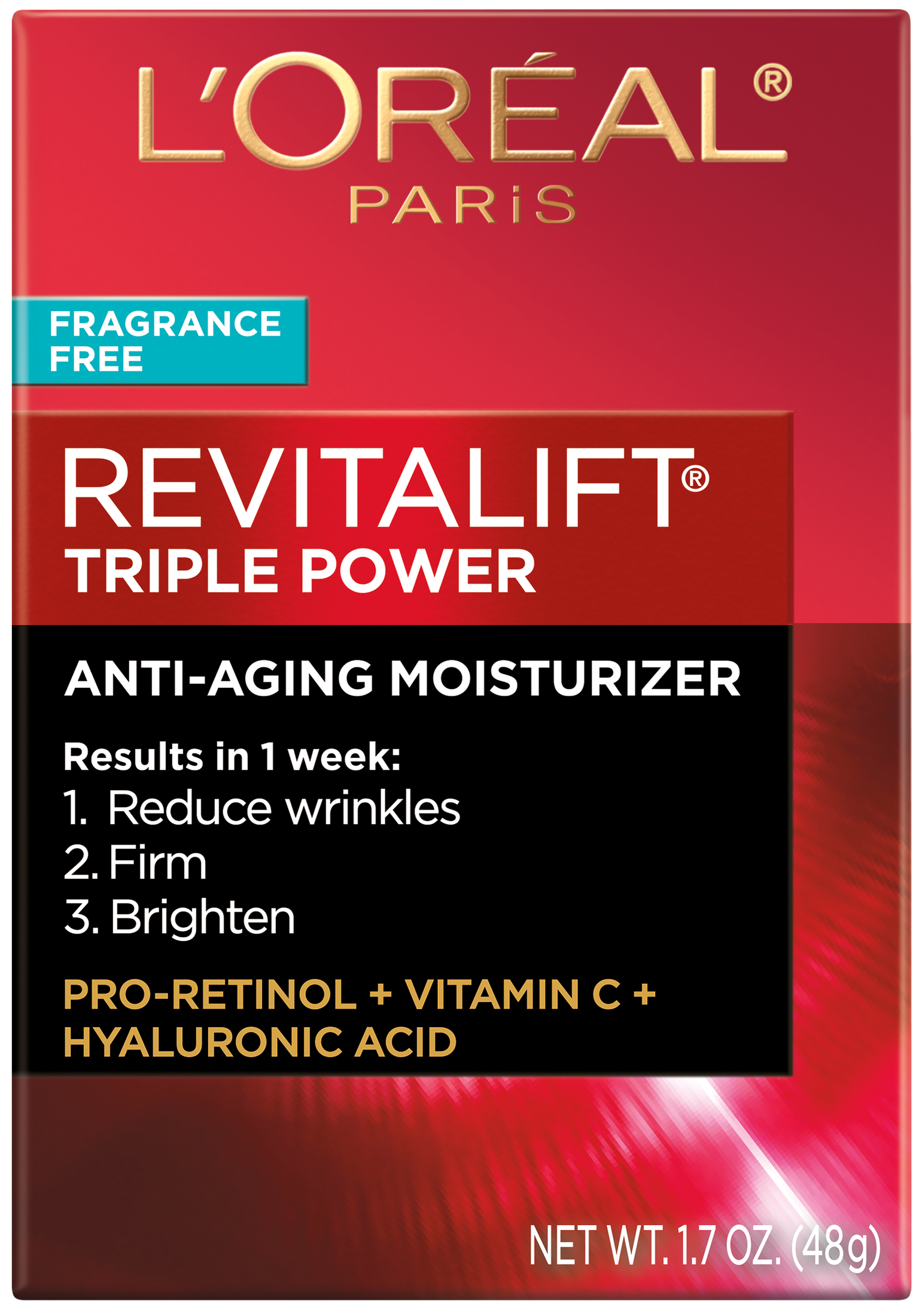 L'Oreal Paris Revitalift Triple Power Face Moisturizer, Unscented Cream, 1.7 oz | MTTS403