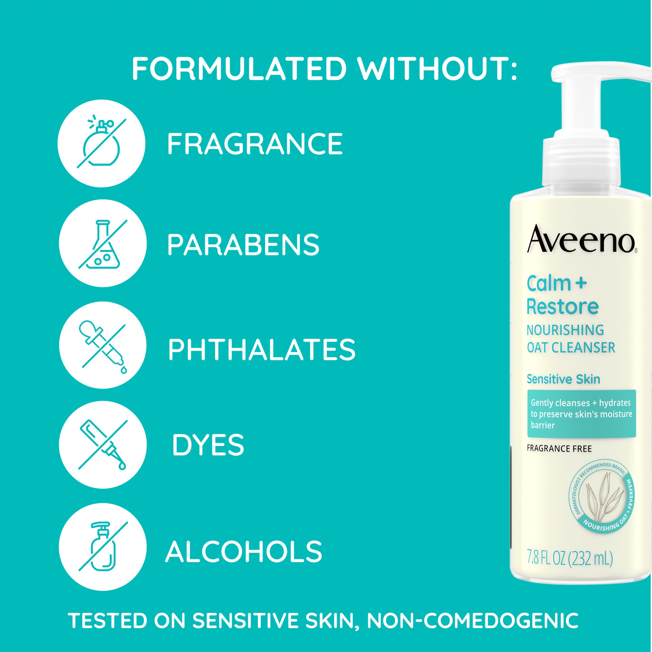 Aveeno Calm + Restore Gentle Nourishing Oat Face Cleanser, 7.8 fl. oz | MTTS375
