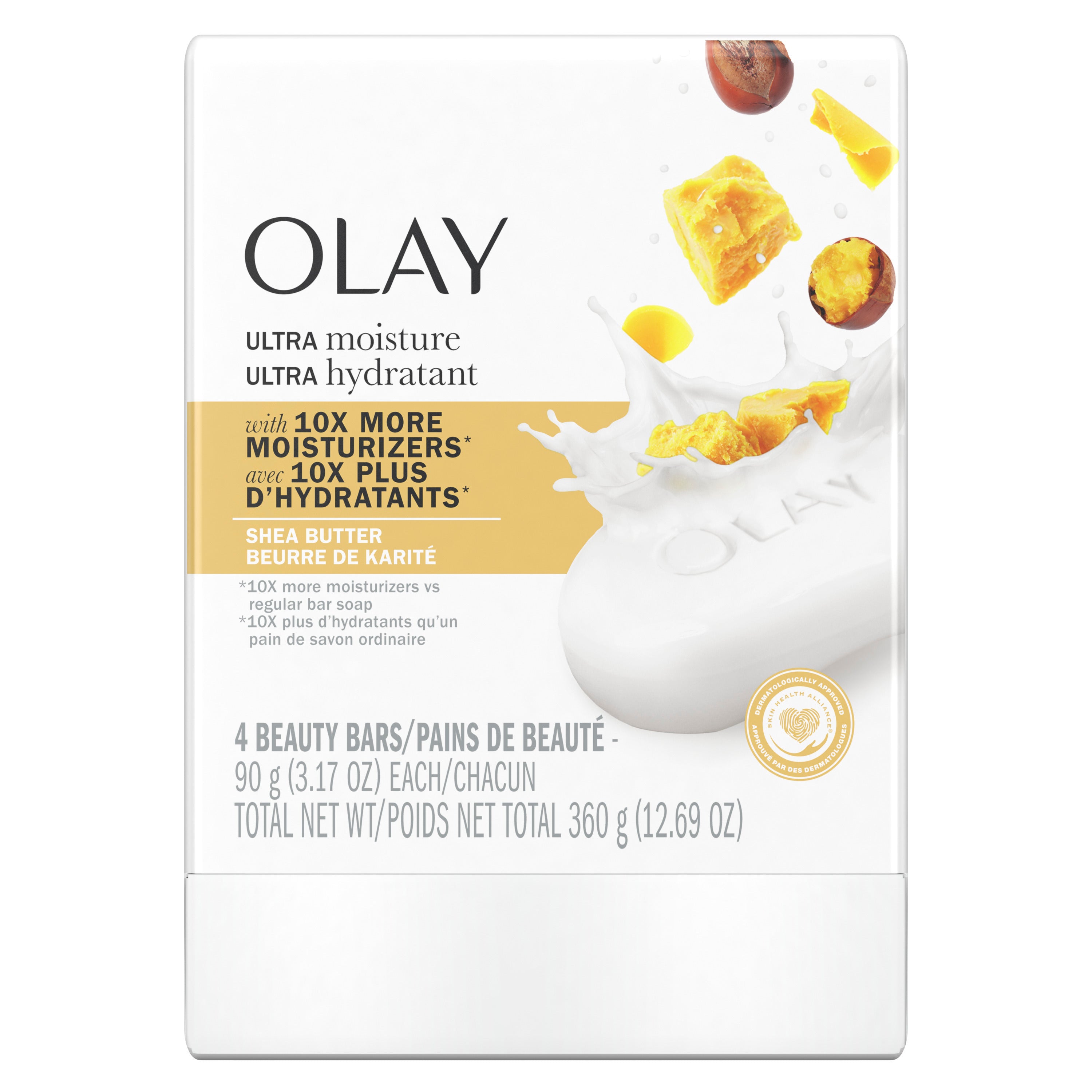 Olay Moisture Outlast Ultra Moisture Shea Butter Beauty Soap Bar, Vitamin B3 Complex, 3.17 oz, 4 Ct | MTTS332