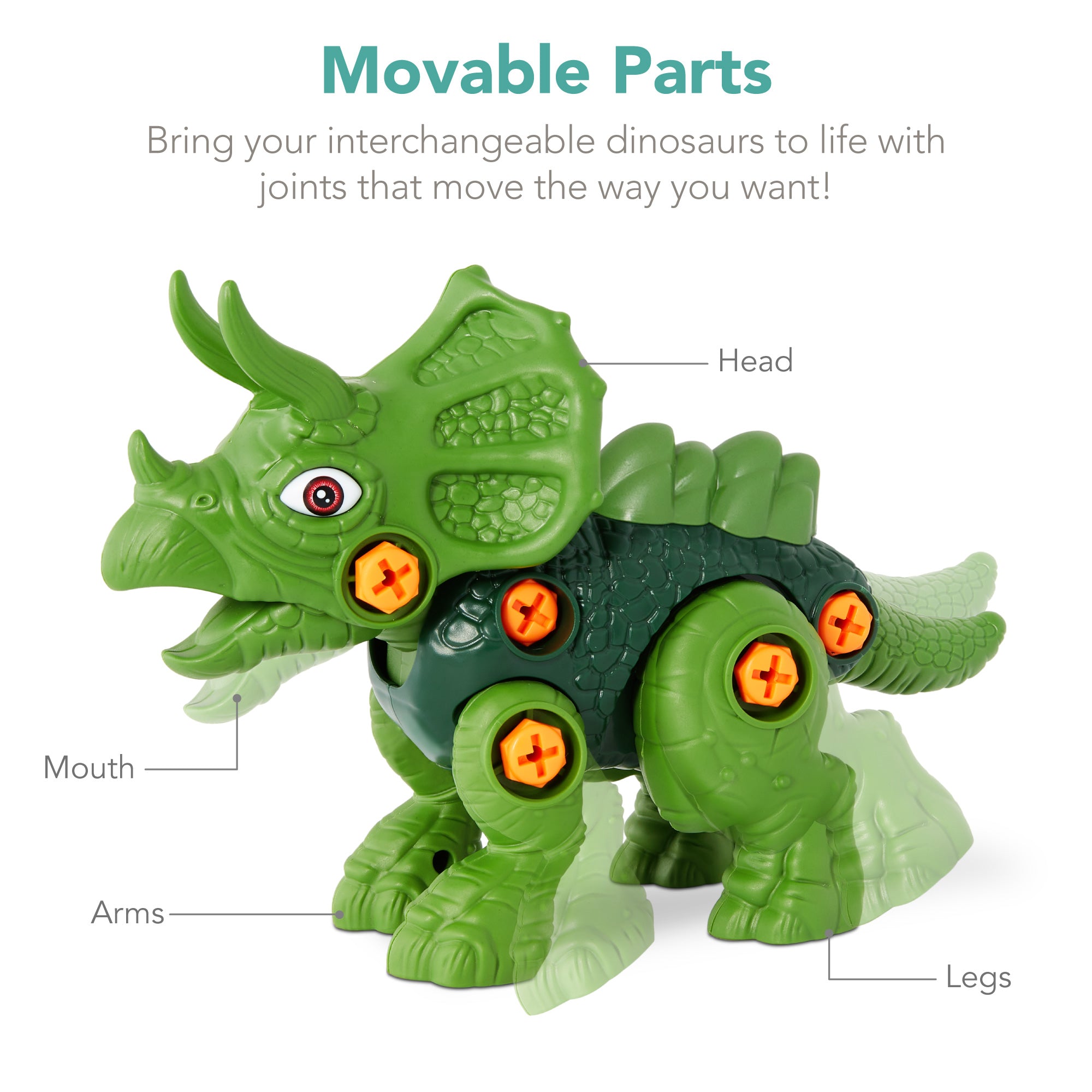 Best Choice Products 86-Piece Pack of 3 Toy Dinosaurs, Interchangeable STEM Set w/ Lights & Sounds, Movable Parts | MTTS166
