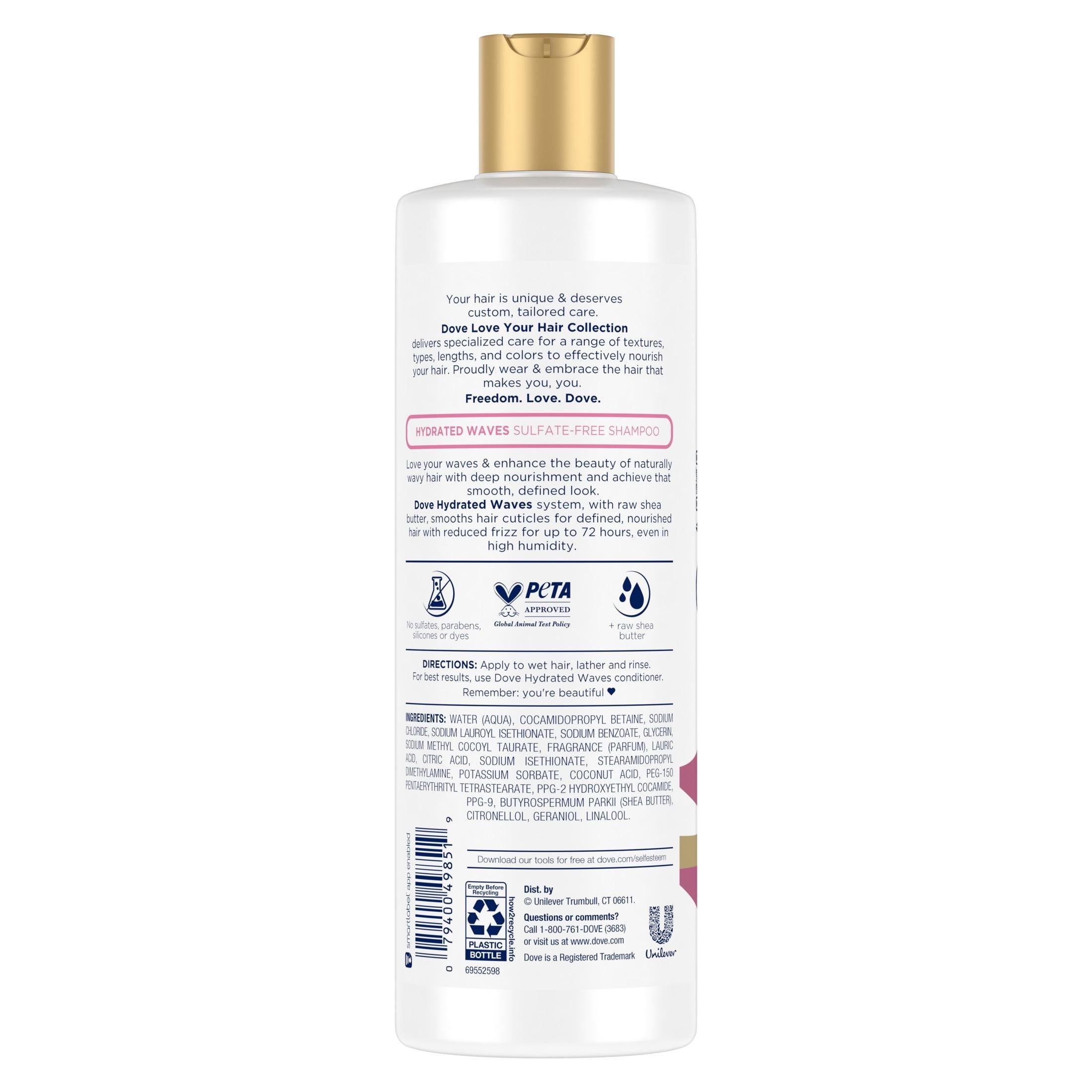 Dove Love Your Waves Hydrated Daily Shampoo for Curly Hair with Raw Shea Butter, 13.5 fl oz | MTTS455