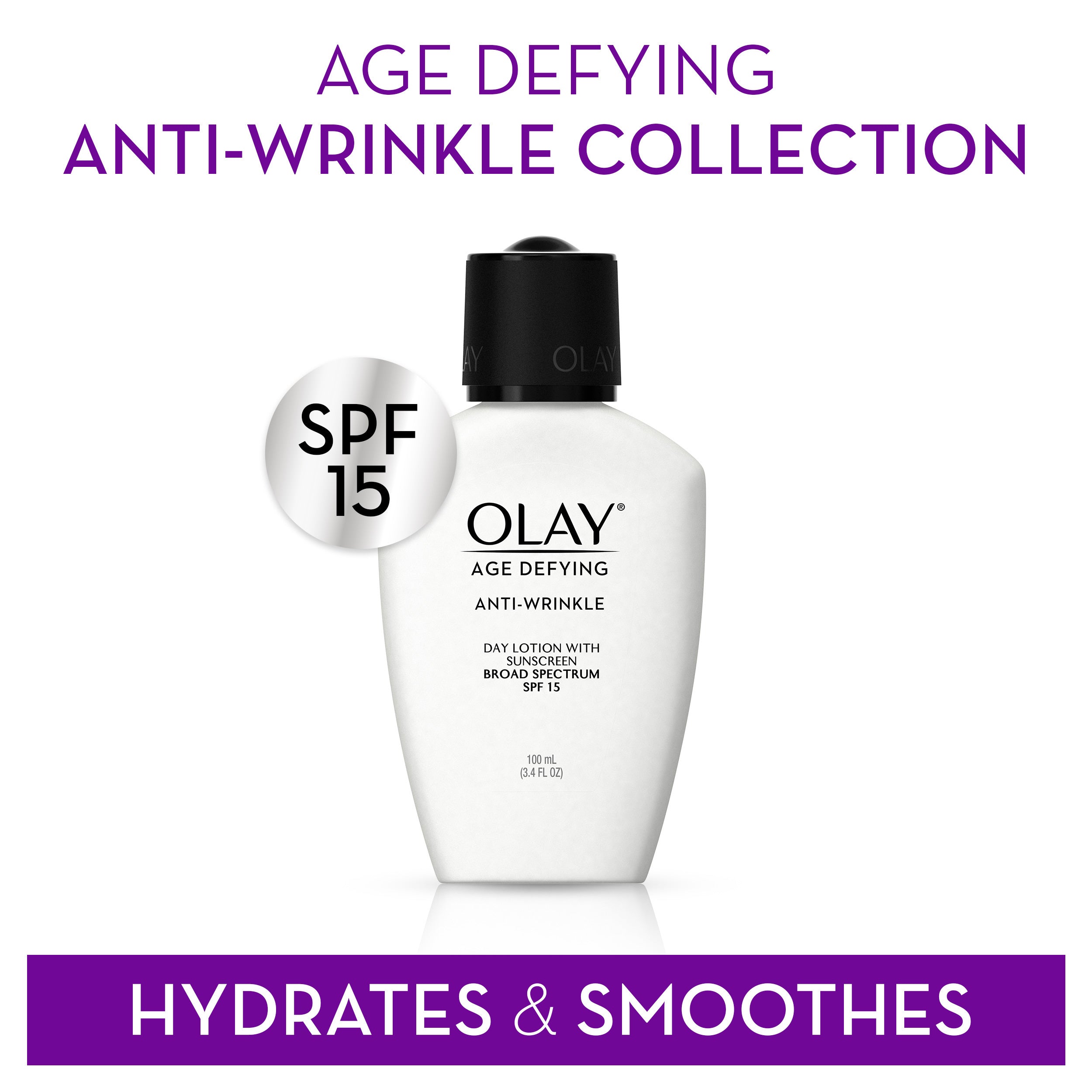 Olay Age Defying Anti-Wrinkle Day Face Lotion with Sunscreen SPF 15, For All Skin Types, 3.4 fl oz | MTTS317