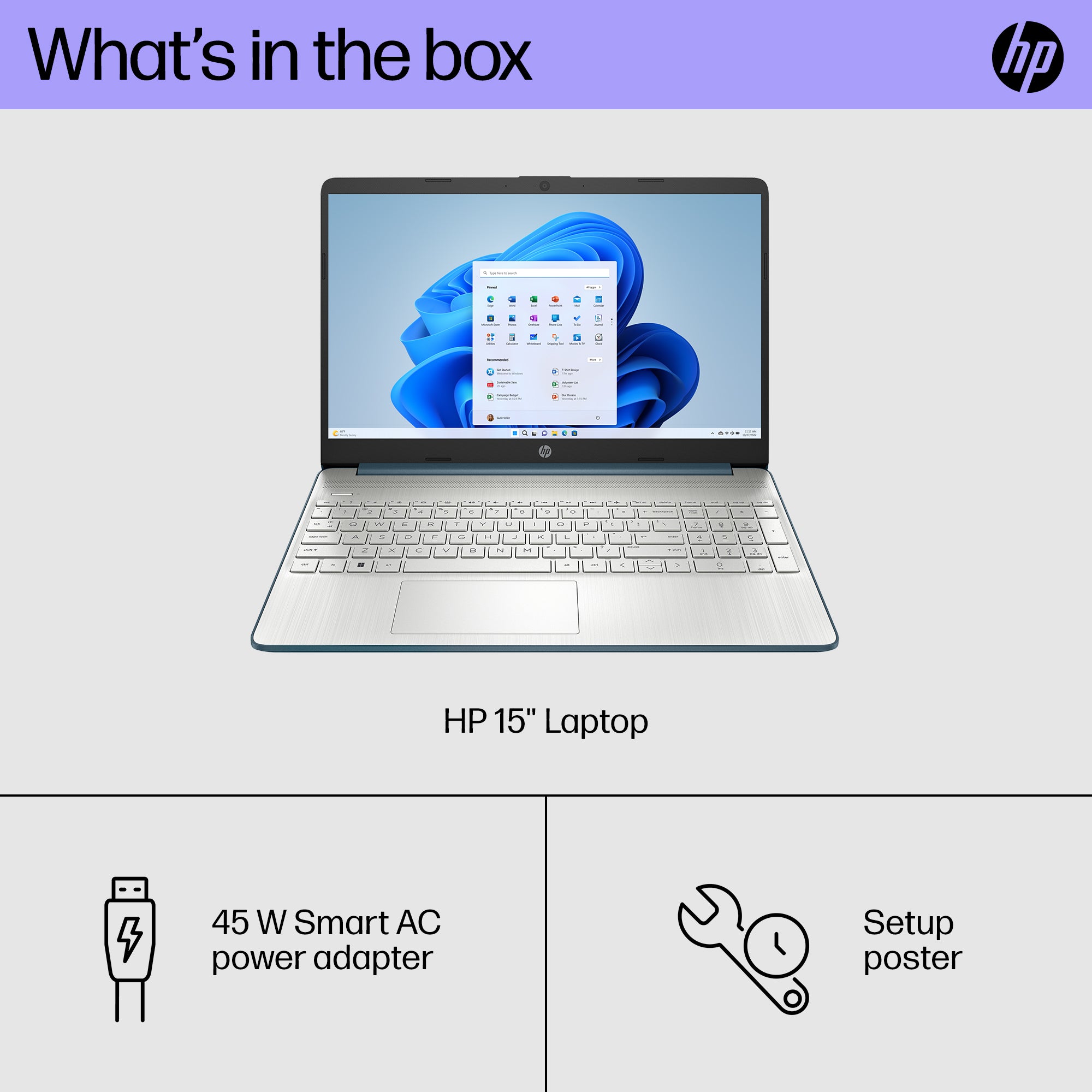 HP 15.6" Laptop, Intel Core i3-1115G4, 8GB RAM, 256GB SSD, Spruce Blue, Windows 11 Home in S mode, 15-dy2792wm | MTTS27