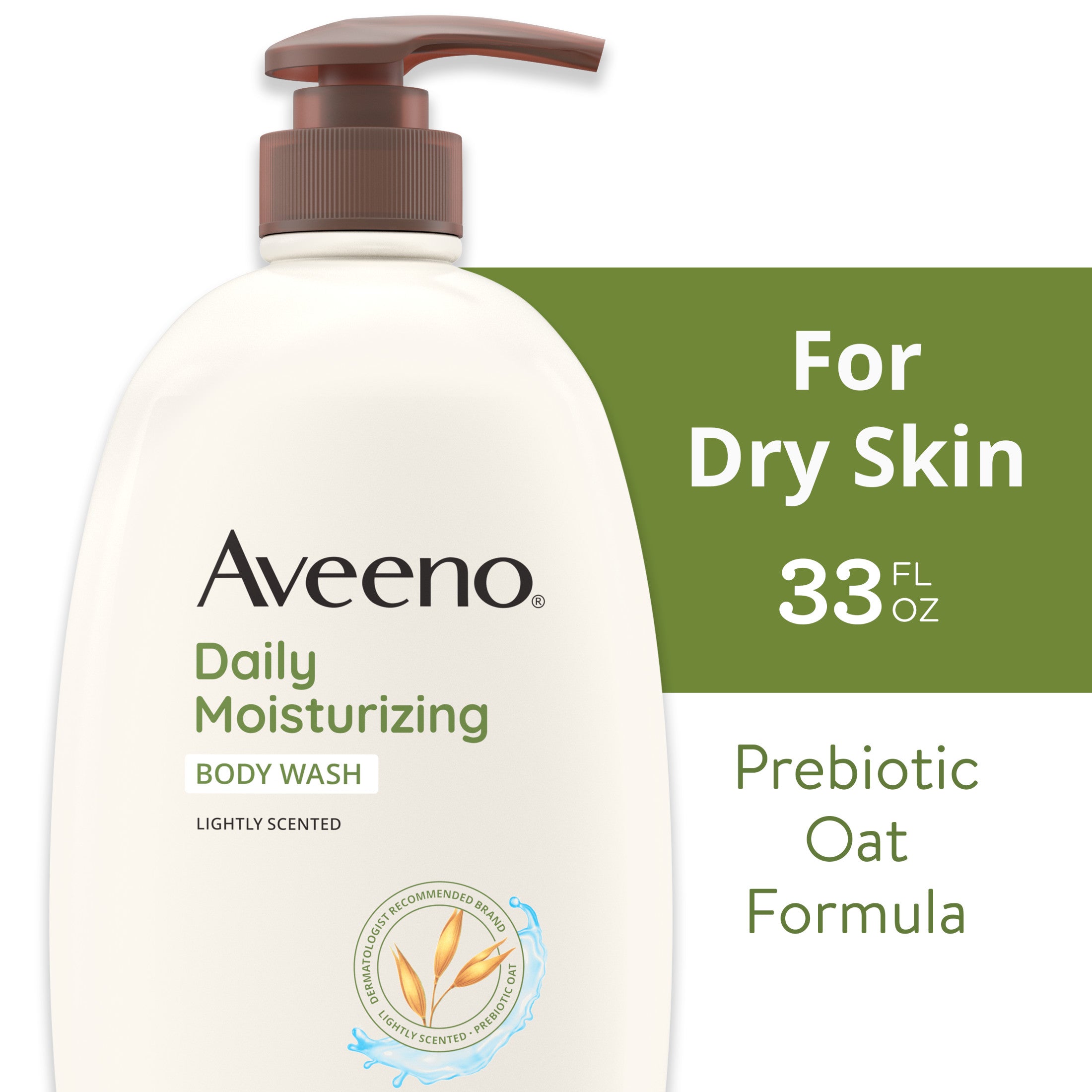 Aveeno Daily Moisturizing Body Wash, Soap Free Body Scrub for Dry Skin, Prebiotic Oat Shower Gel, Lightly Scented, 33 oz | MTTS352