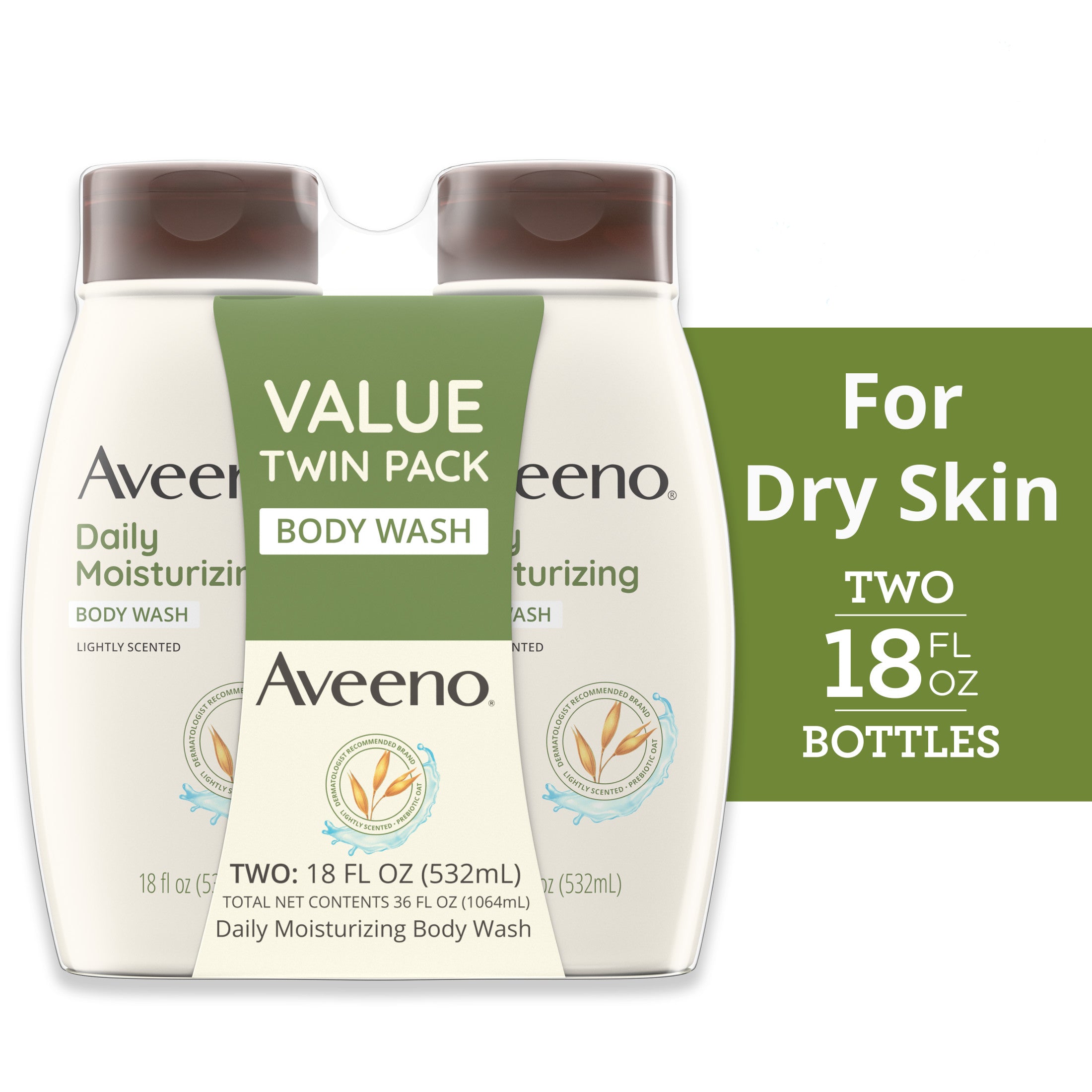 Aveeno Daily Moisturizing Oat Body Wash for Dry Skin, 18 fl. oz x 2 | MTTS355