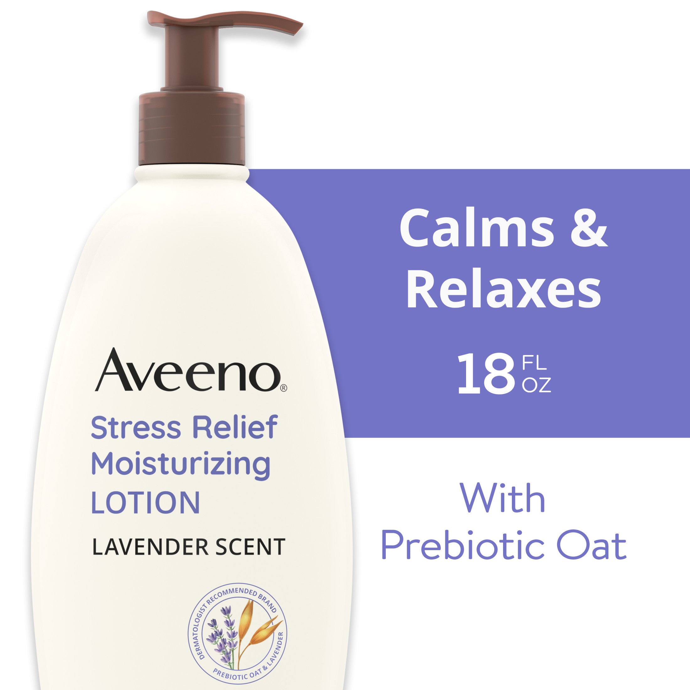 Aveeno Stress Relief Moisturizing Body and Hand Lotion with Prebiotic Oat, Lavender Scent, 18 oz | MTTS341