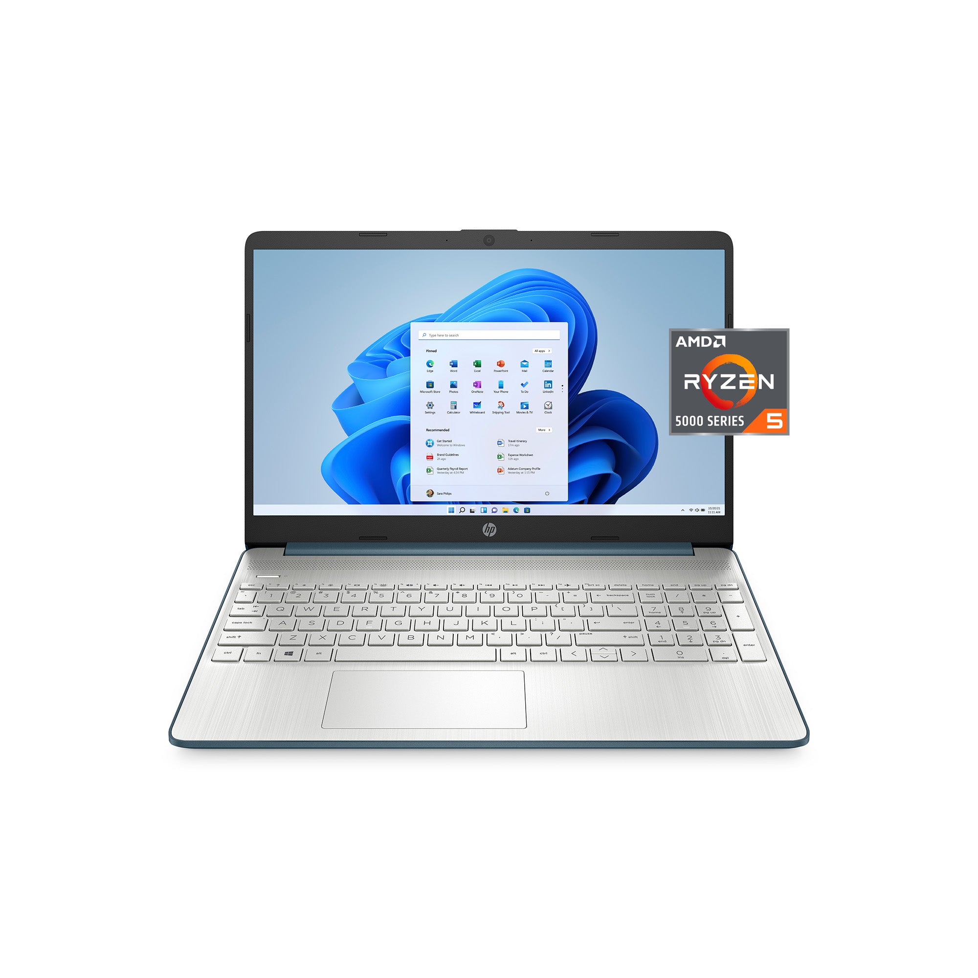 HP 15.6" Screen FHD Laptop Computer, AMD Ryzen 5 5500U, 8GB RAM, 256GB SSD, Spruce Blue, Windows 11 Home, 15-ef2729wm | MTTS38