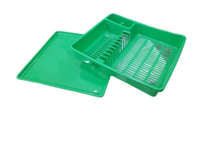 Plastic Plate Rack With Drain Tray, One Tier, Green | TCHG307a