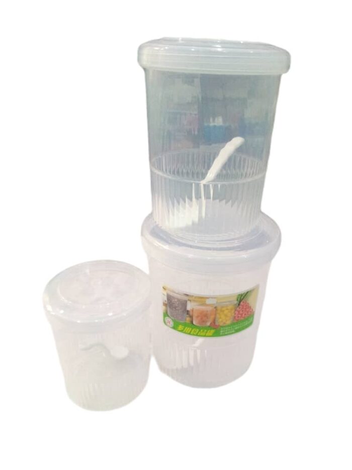 3 Piece Set of White Kitchen Storage Containers with Spoons, 1.2L 800ml and 450ml | TCHG303