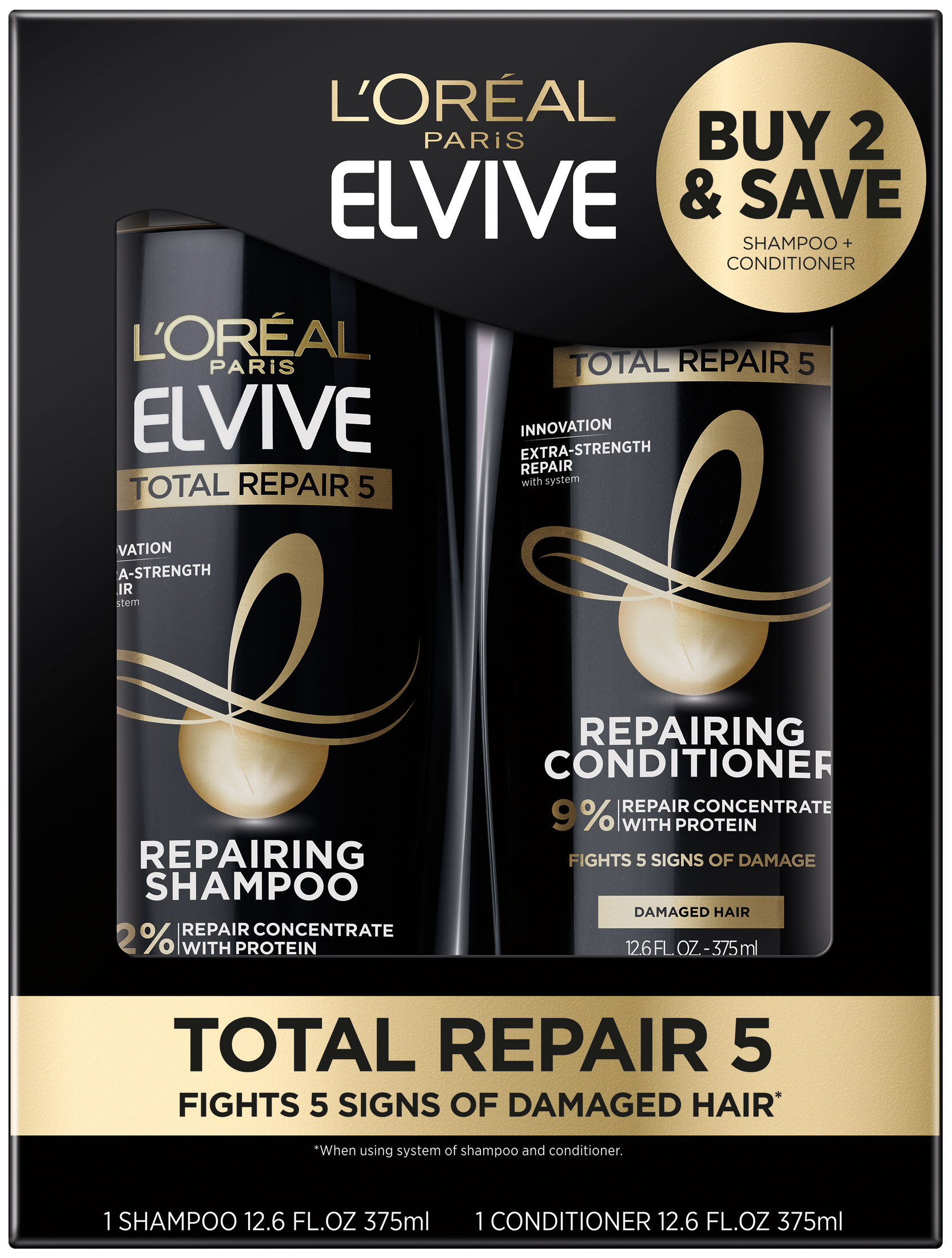 L'Oreal Paris Elvive Total Repair 5 Repairing Shampoo and Conditioner Set, 2 Piece Set | MTTS382
