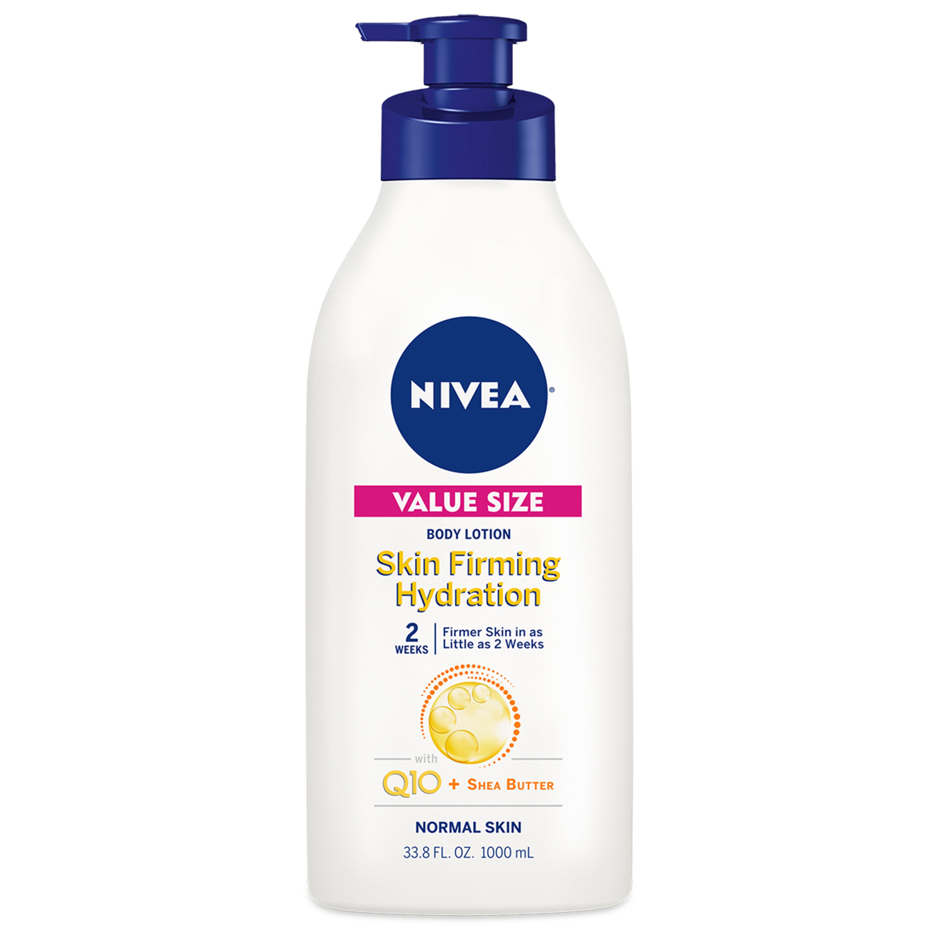 NIVEA Skin Firming Hydration Body Lotion with Q10 and Shea Butter, 33.8 Fl Oz Pump Bottle | MTTS203