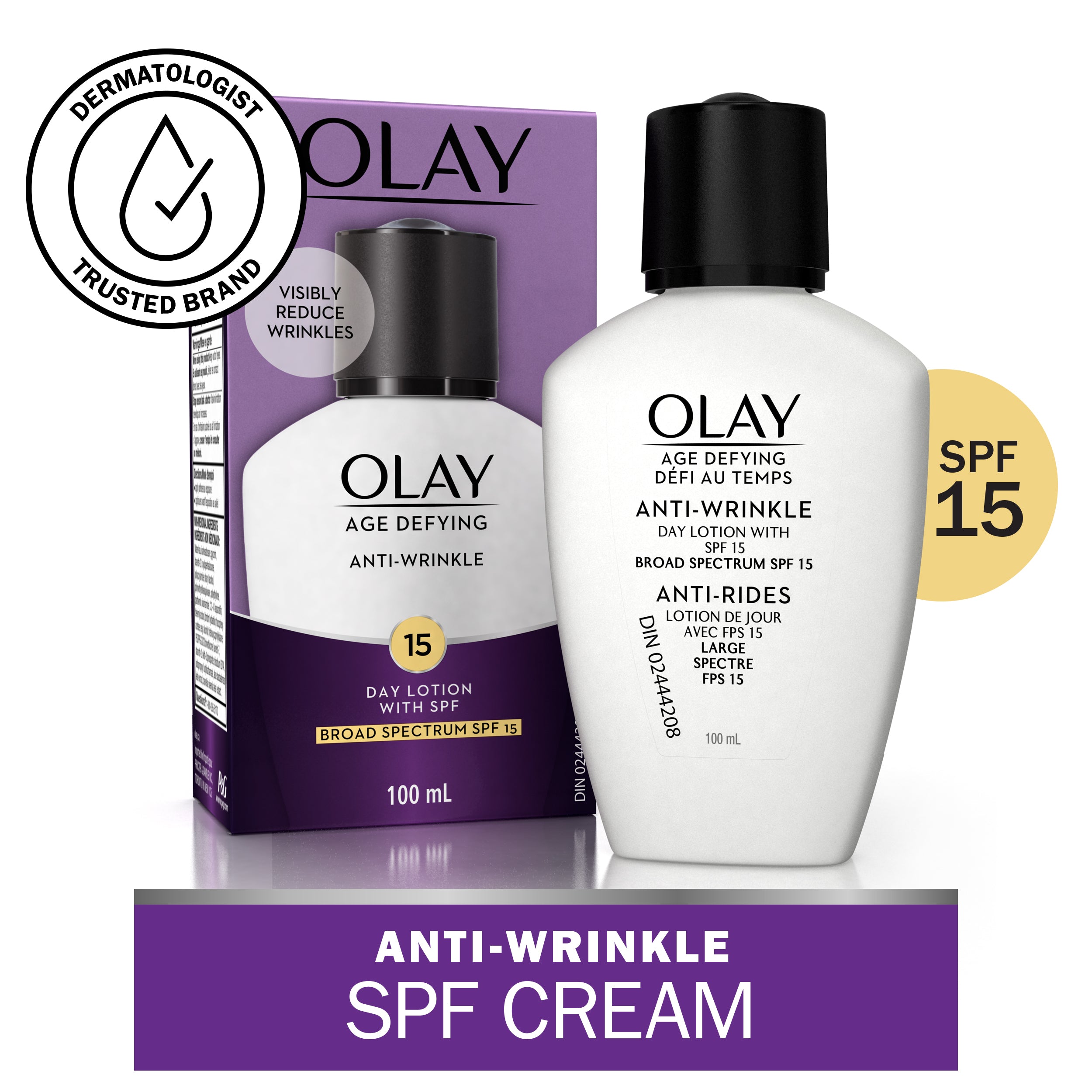 Olay Age Defying Anti-Wrinkle Day Face Lotion with Sunscreen SPF 15, For All Skin Types, 3.4 fl oz | MTTS317