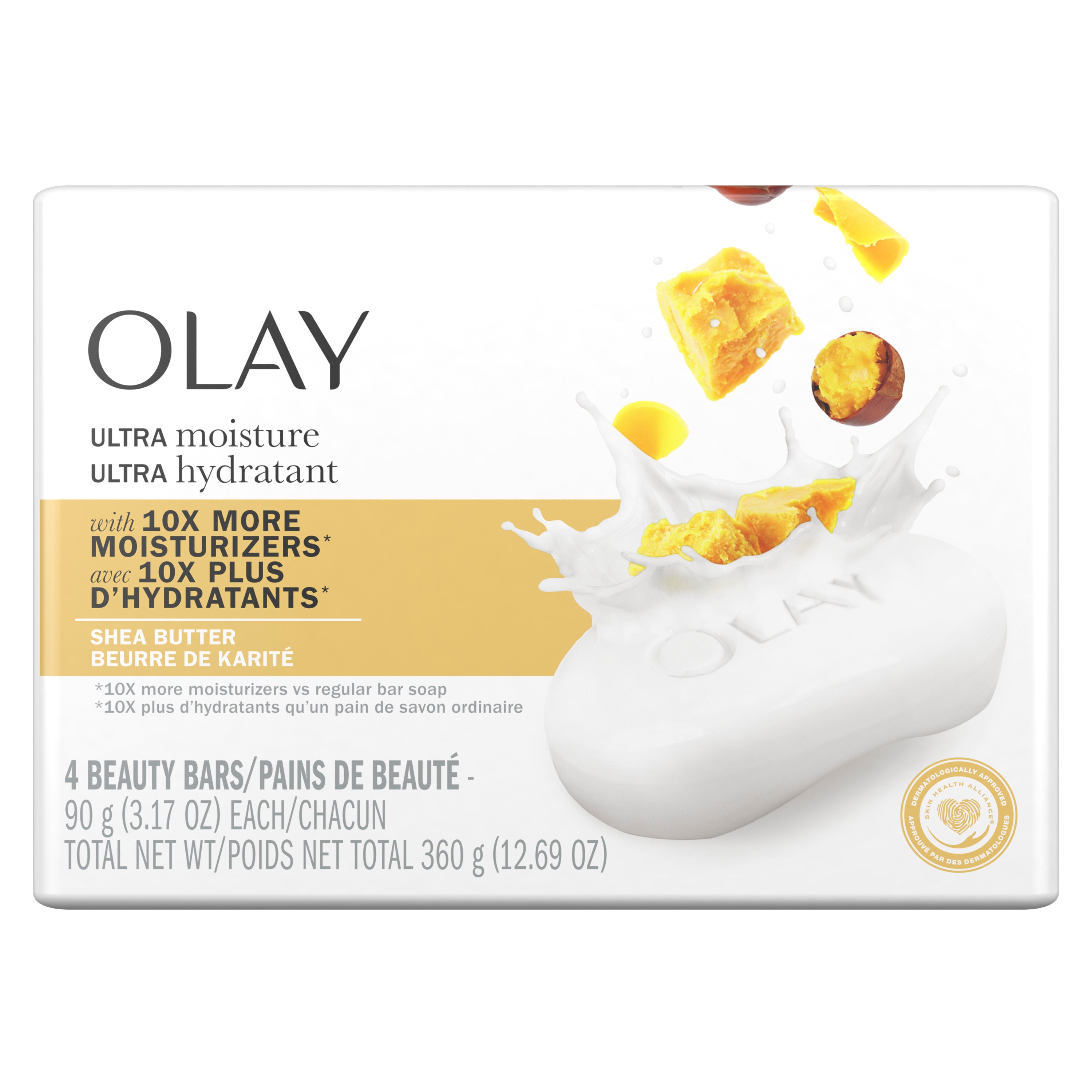 Olay Moisture Outlast Ultra Moisture Shea Butter Beauty Soap Bar, Vitamin B3 Complex, 3.17 oz, 4 Ct | MTTS332