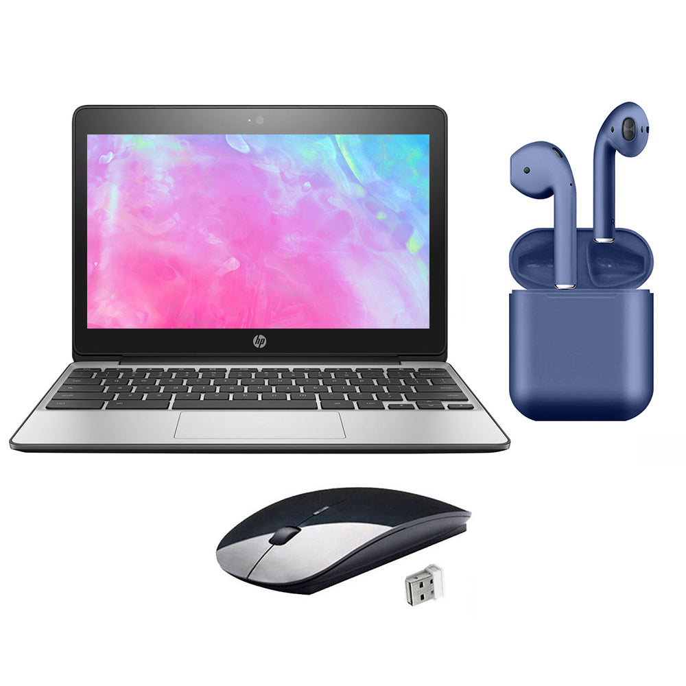 Open Box | HP Chromebook | 11.6-inch | Intel Celeron N3050 1.6GHz | 4GB RAM 16GB | 2022 Latest OS | Bundle: Wireless Mouse, Bluetooth/Wireless Airbuds | MTTS15