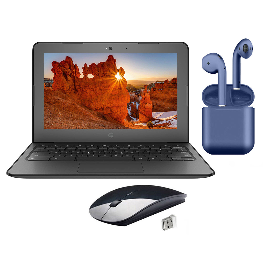 Open Box | HP Chromebook | 2023 Latest OS | 11.6-inch | Intel Celeron N3350 1.1GHz | 4GB RAM 16GB SSD | Bundle: Wireless Mouse, Bluetooth/Wireless Airbuds | MTTS28