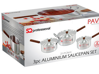 Pavo Galaxis Range SQ Professional Aluminum Saucepan Set 3pcs for Homes, Hotels, and Restaurants | TCHG328a