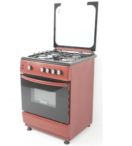 Scanfrost 4-Burner Gas Cooker with Grill, and Gas Oven with Burner Ignition Burgundy 60×60 – CK6400R for Homes, Hotels, and Restaurants | TCHG62a