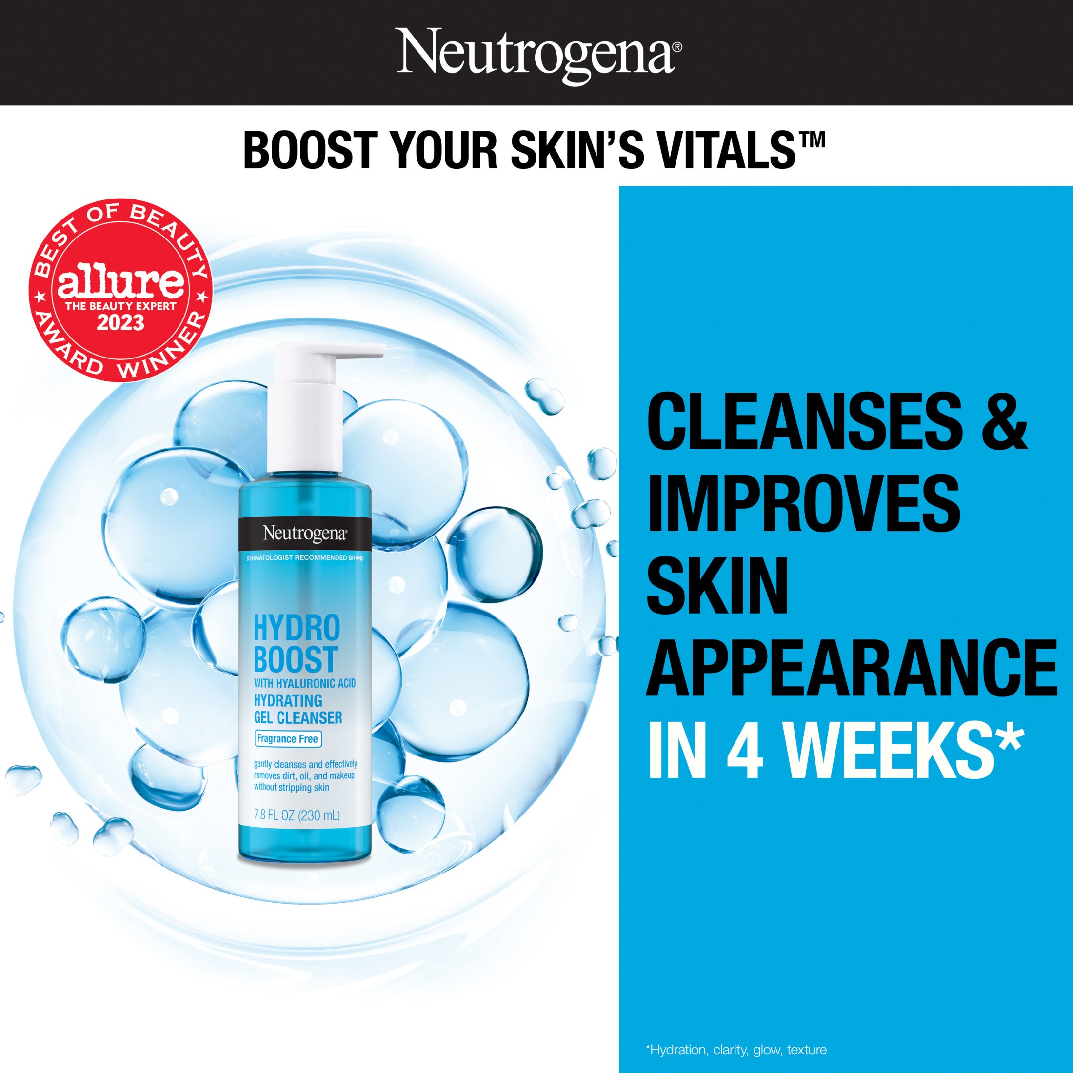 Neutrogena Hydro Boost Hyaluronic Acid Gel Facial Cleanser and Face Wash, Fragrance-Free, 7.8 oz | MTTS279