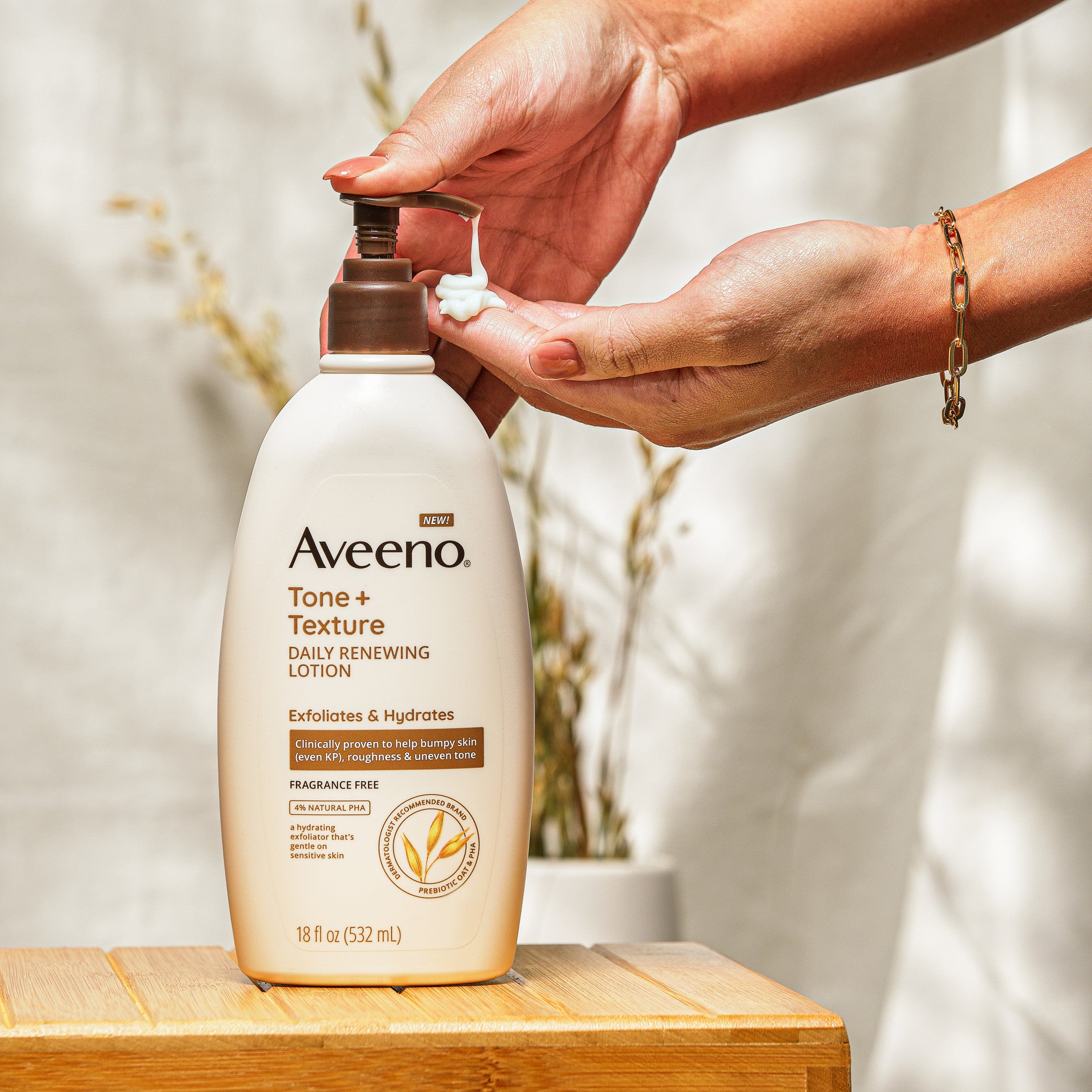 Aveeno Tone + Texture Renewing Hand and Body Lotion for Sensitive Skin, Fragrance Free, 18 oz | MTTS349