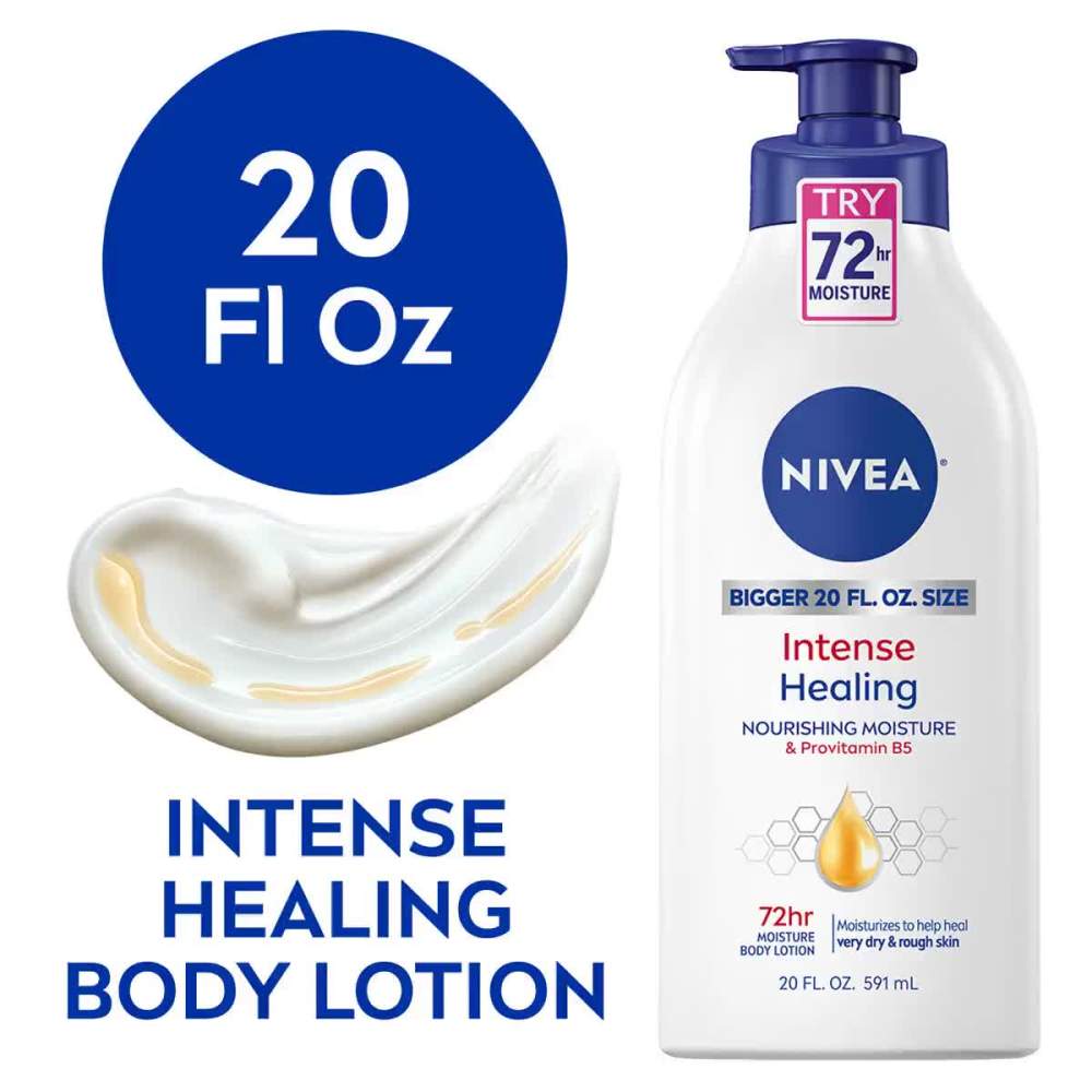 NIVEA Intense Healing Body Lotion, 72 Hour Moisture for Dry to Very Dry Skin, 20 Fl Oz Pump Bottle | MTTS207