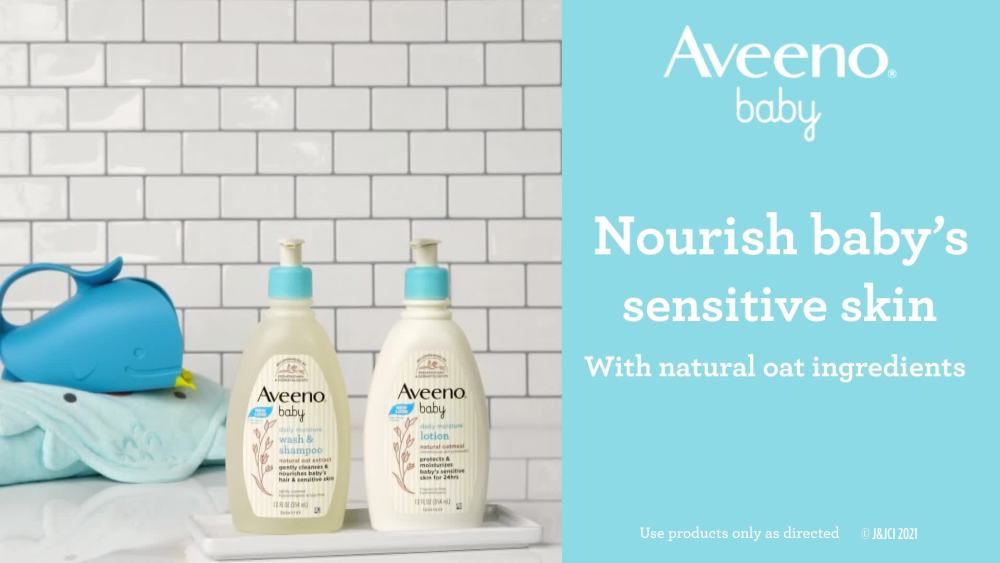 Aveeno Baby Daily Moisture Body Lotion for Sensitive Skin with Natural Colloidal Oatmeal, Suitable for Newborns, 18 FL OZ | MTTS346