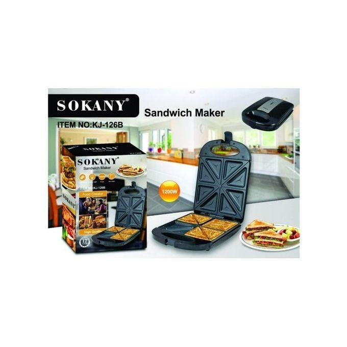Sokany 4 Slice Sandwich Maker, KJ-126B, 1200W, Black | TCHG127a