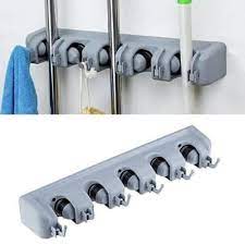 Mop and Broom Holder, Cleaning Tools Wall Mount Hanger – 6 Clips for Homes, Hotels, and Restaurants | TCHG170a